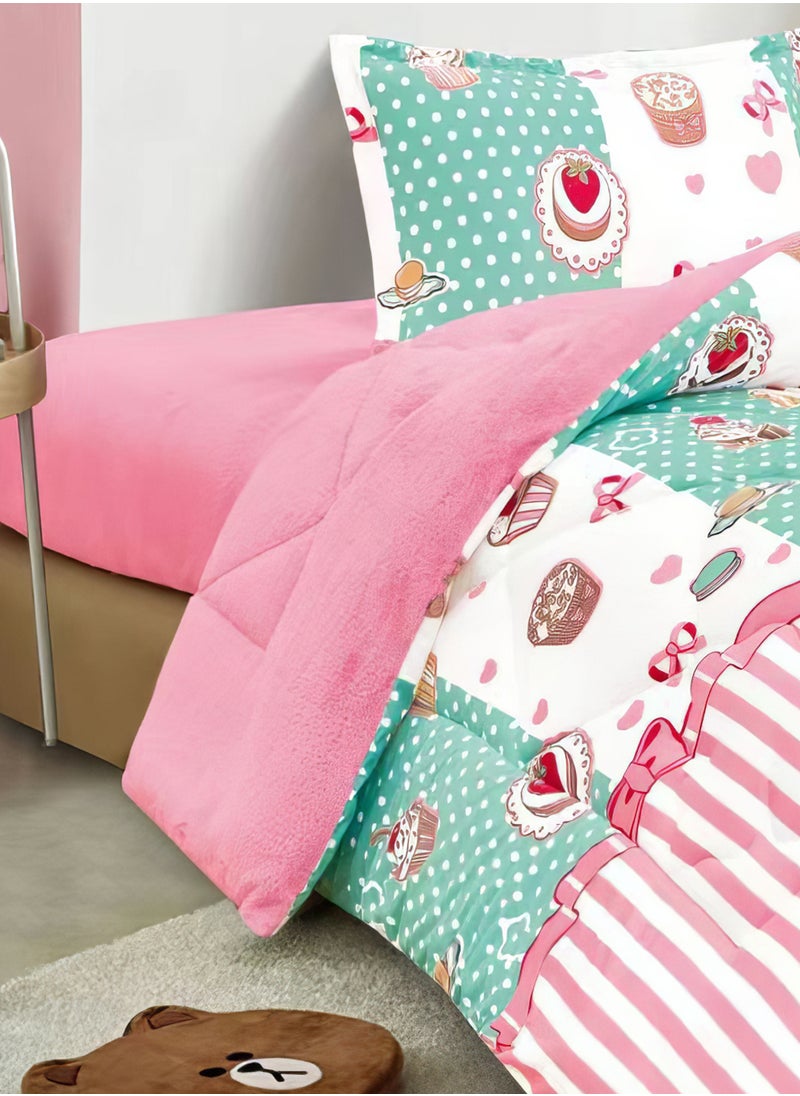 3 Pieces Kids Winter Comforter Set Single Size 170x220Cm Printed Bedding Set Includs Comforter, Fitted Sheet and Pillow Shams Multicolour