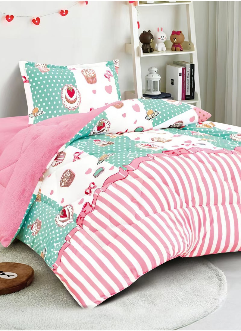 3 Pieces Kids Winter Comforter Set Single Size 170x220Cm Printed Bedding Set Includs Comforter, Fitted Sheet and Pillow Shams Multicolour