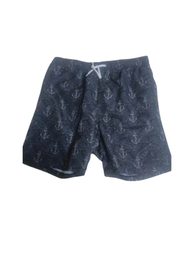 شورت سباحة رجالي، بنقشة مرساة وموجة، بطابع بحري - Image 2