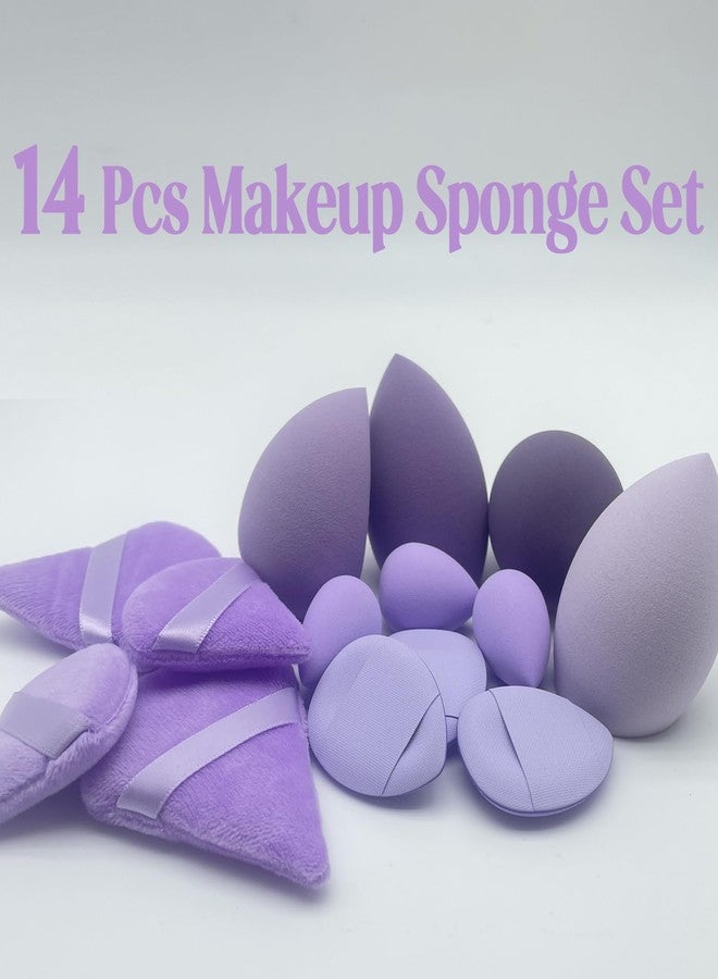 ElegGlo Makeup Sponge Set, 14 Pcs for Liquid Cream, and Powder Latex Free Makeup Blender Sponges Multi-colored for Makeup Application with Storage Box Purple Gifts - Image 2
