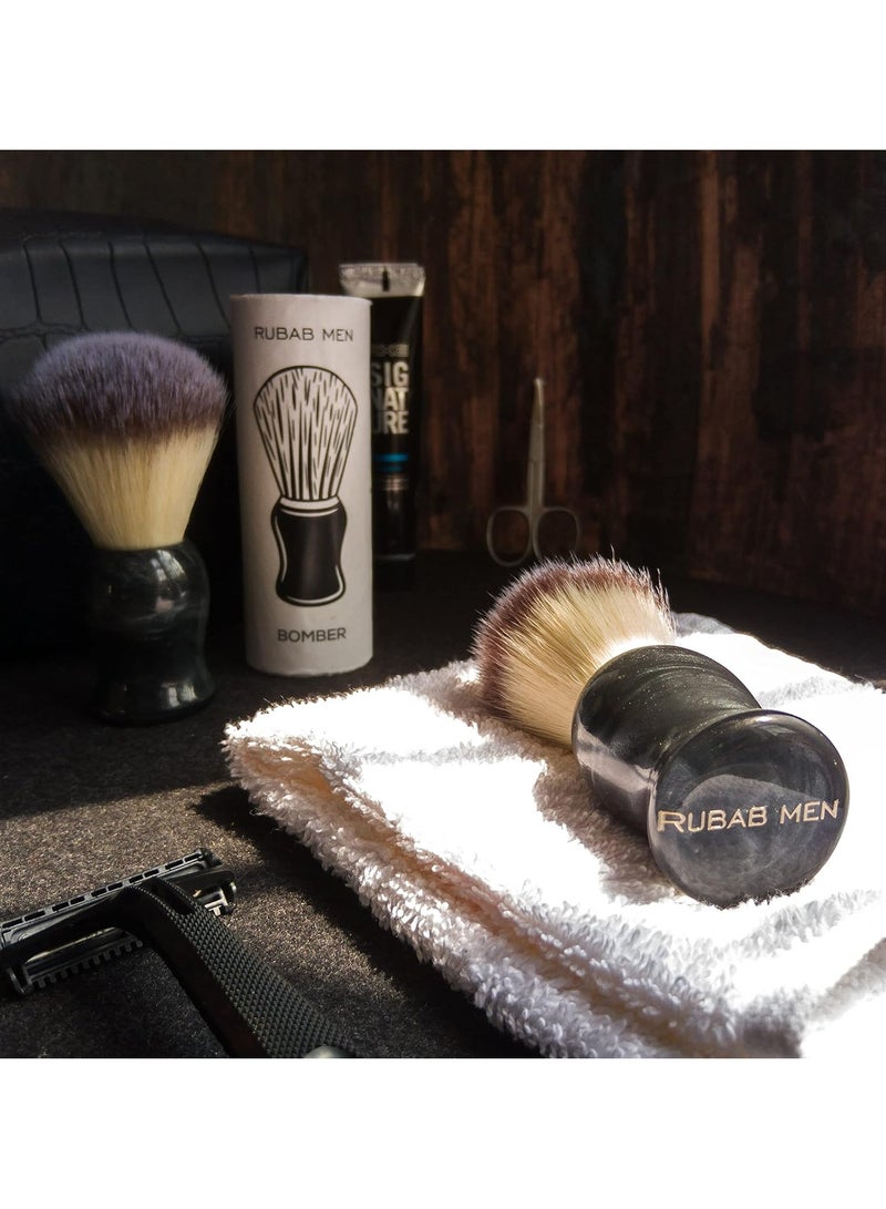 RUBAB MEN Luxuriously Soft Shaving Brush for Men |Bomber Edition| Premium Cruelty-Free Bristles and Stylish Grey Bomber-Toned Ergonomic Handle - Image 5