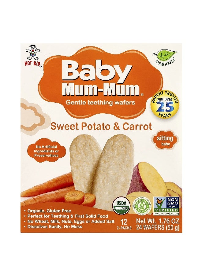 HOT-KID Hot Kid, Baby Mum-Mum®, Gentle Teething Wafers, Sweet Potato & Carrot, 12 Packs, 2 Wafers Each  - Image 1