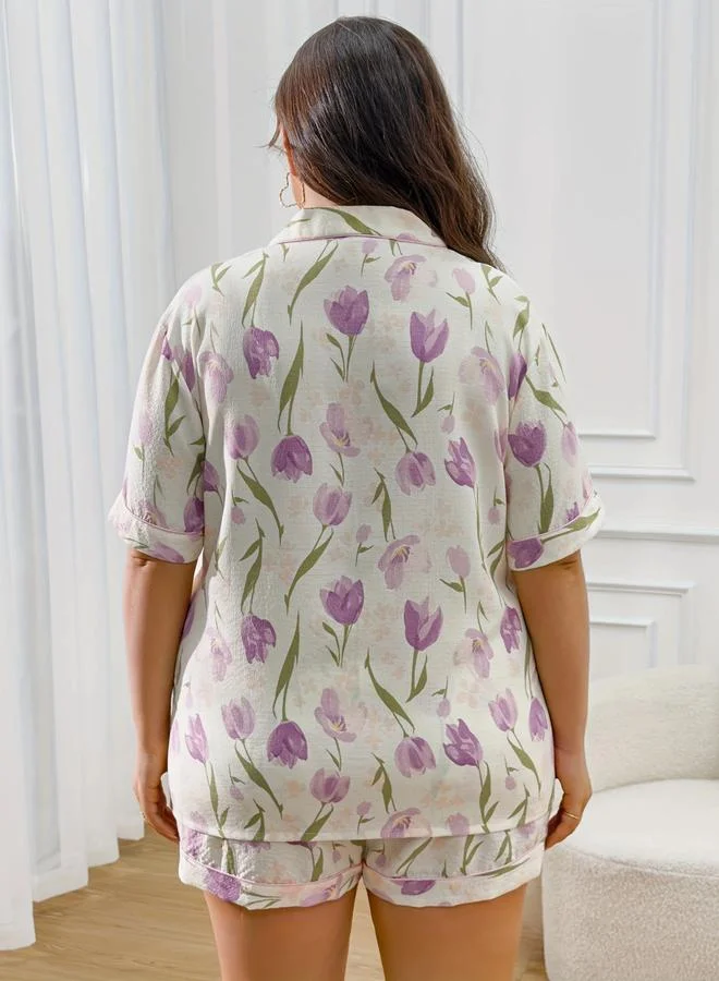 Take Two  Plus Size Floral Print Shirt and Shorts Set for Women | Best Price UAE