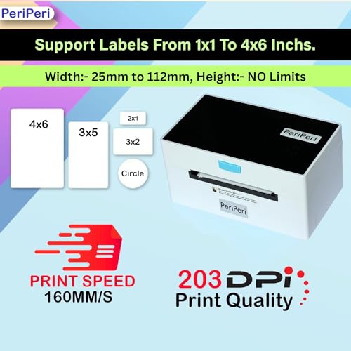 PeriPeri S1 4x6 USB Direct Thermal Label, Barcode Printer with Stand Support All Label Sizes, Copatible with Windows, Mac OS 160mm/s Printing Speed (1Year Warranty) - Image 3