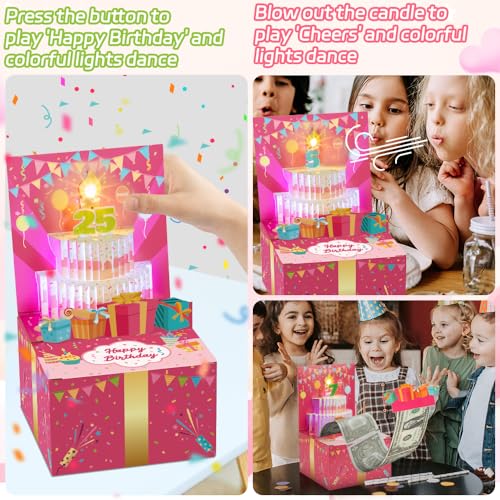 JOYJOM Surprise Musical Pop Up Birthday Card, Money Roll Pull Box, Cash Gift Box for Women, Girls - Image 2