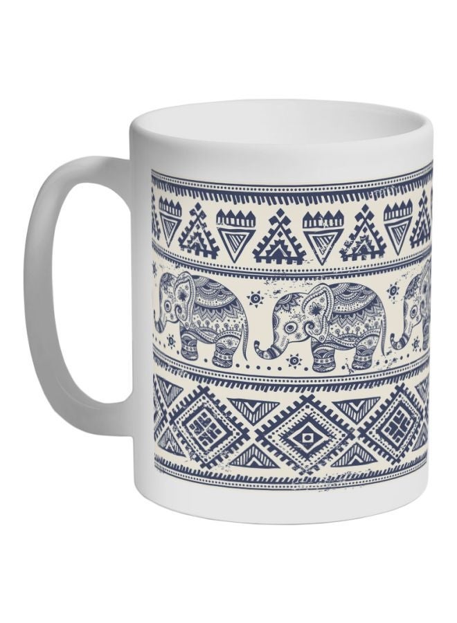 Draw An Elephant Printed Coffee Mug White/Blue 325ml