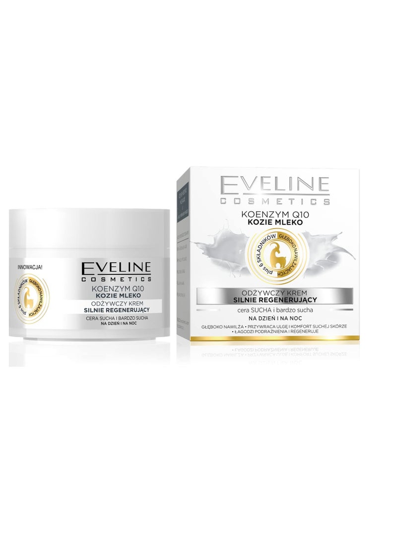 EVELINE COSMETICS Eveline Cosmetics Nature Line Goats Milk Intensely Regenerating and Nourishing Day and Night Cream m, Reduce Wrinkles, Fine Lines, Even Skin Tone, Age Spots, Sun Spots with Coenzyme Q10 and Goats Milk 