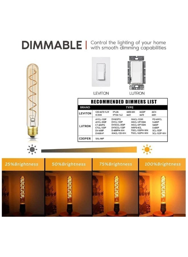 مصابيح LED قابلة للتعتيم T30، قاعدة E26، 40 واط، تصميم عتيق دافئ 2200 كلفن، ضوء كهرماني، مصابيح أنبوبية بطول 7.3 بوصة، تصميم مرن ناعم، عبوة من 2 - Image 2