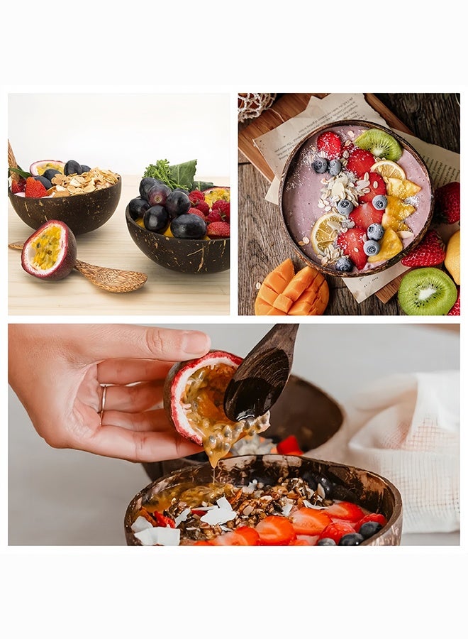 BELANO Coconut Bowls Set with Wooden Spoon, Natural Polished Coconut Shell Bowls (Two Sizes), 5-Piece for Salads & Smoothies - Image 4