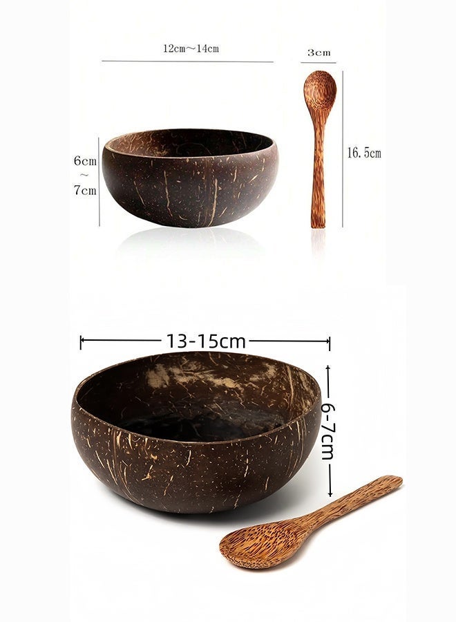 BELANO Coconut Bowls Set with Wooden Spoon, Natural Polished Coconut Shell Bowls (Two Sizes), 5-Piece for Salads & Smoothies - Image 2