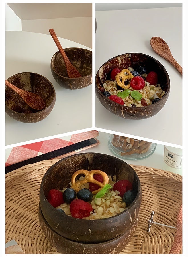 BELANO Coconut Bowls Set with Wooden Spoon, Natural Polished Coconut Shell Bowls (Two Sizes), 5-Piece for Salads & Smoothies - Image 5