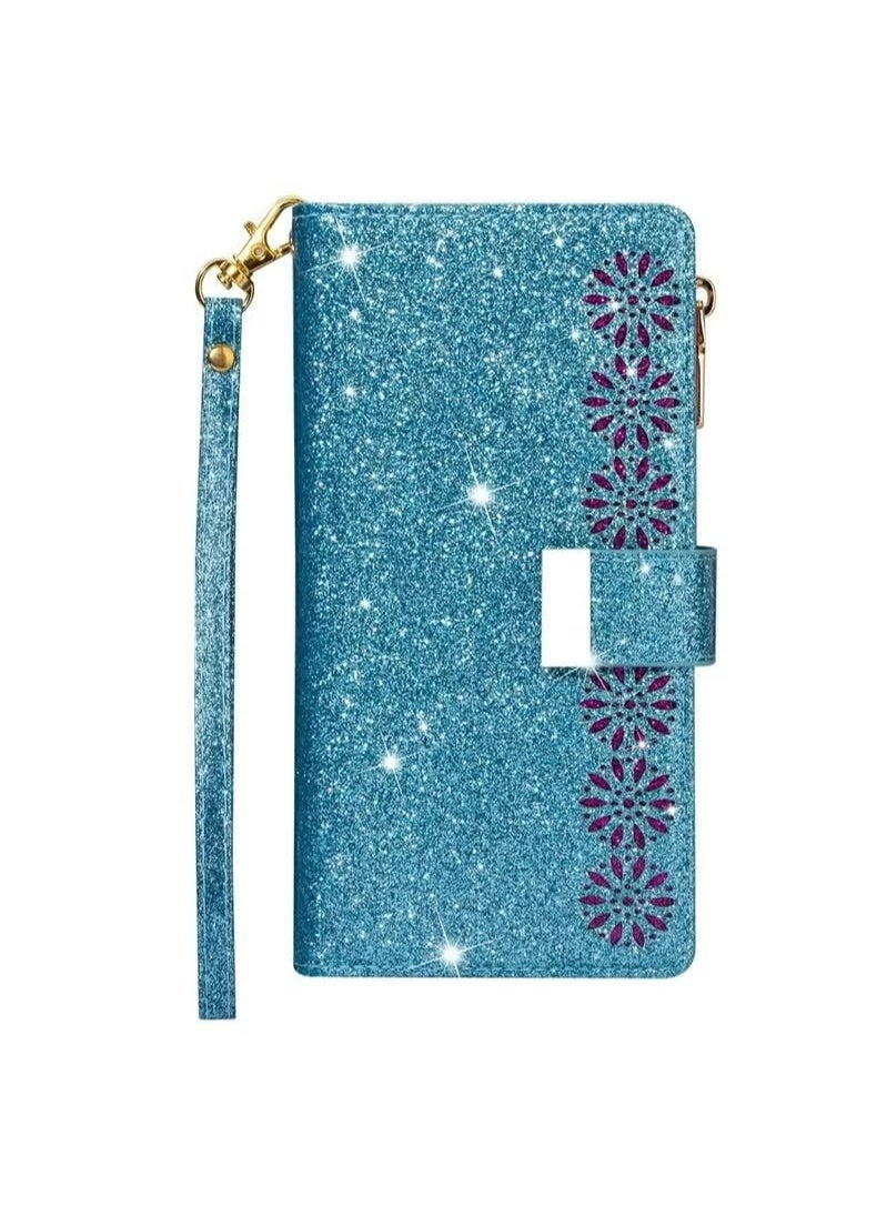 X-level iPhone 15 Plus Wallet Case Cover For Women Luxury Bling Diamond Card Phone Holder Wrist Strap PU Leather Slots Shockproof Protective Back Cover Accessory For iPhone 15 Plus  - Image 1