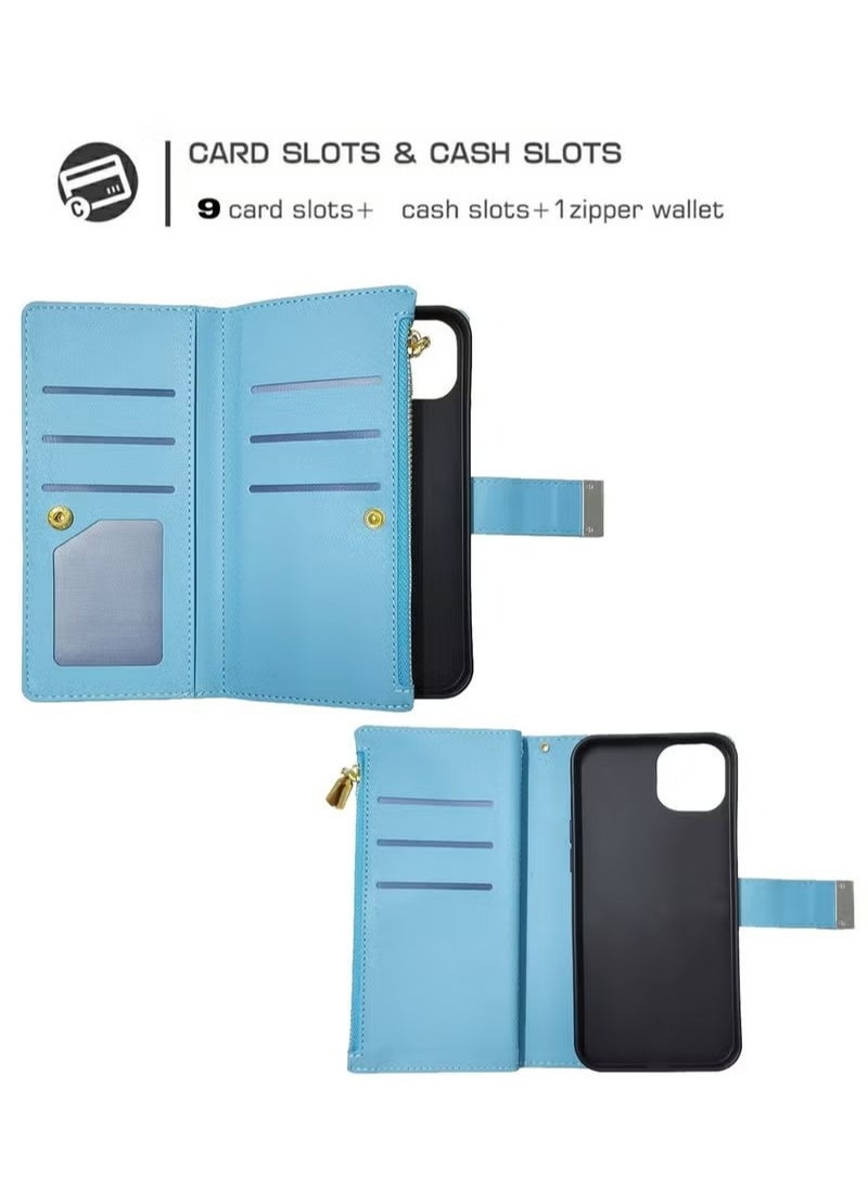 X-level iPhone 15 Plus Wallet Case Cover For Women Luxury Bling Diamond Card Phone Holder Wrist Strap PU Leather Slots Shockproof Protective Back Cover Accessory For iPhone 15 Plus  - Image 3