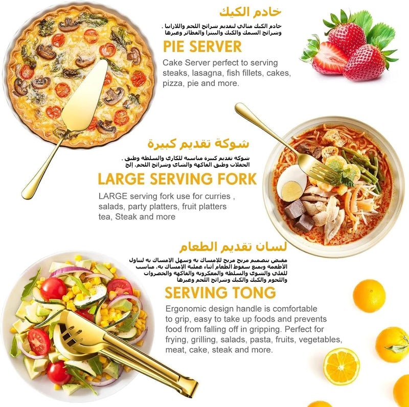 10PCS Stainless Steel Serving Utensils, Large Serving Spoon Set, Slotted Serving Spoons, Serving Forks, Serving Tongs, Buffet Catering Serving Spoon (gold) - Image 4