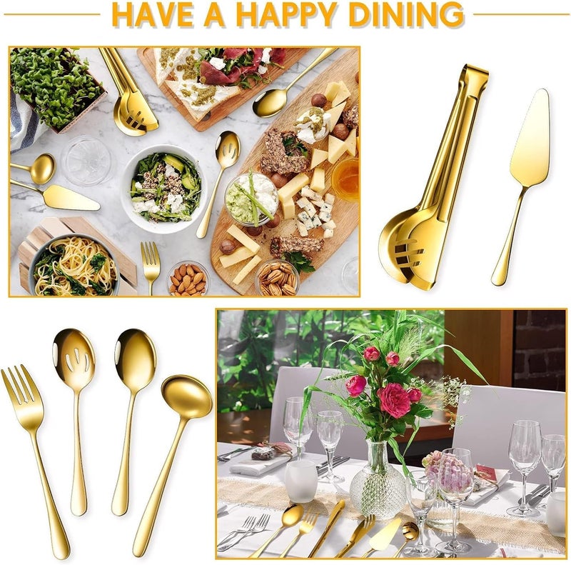 10PCS Stainless Steel Serving Utensils, Large Serving Spoon Set, Slotted Serving Spoons, Serving Forks, Serving Tongs, Buffet Catering Serving Spoon (gold) - Image 5