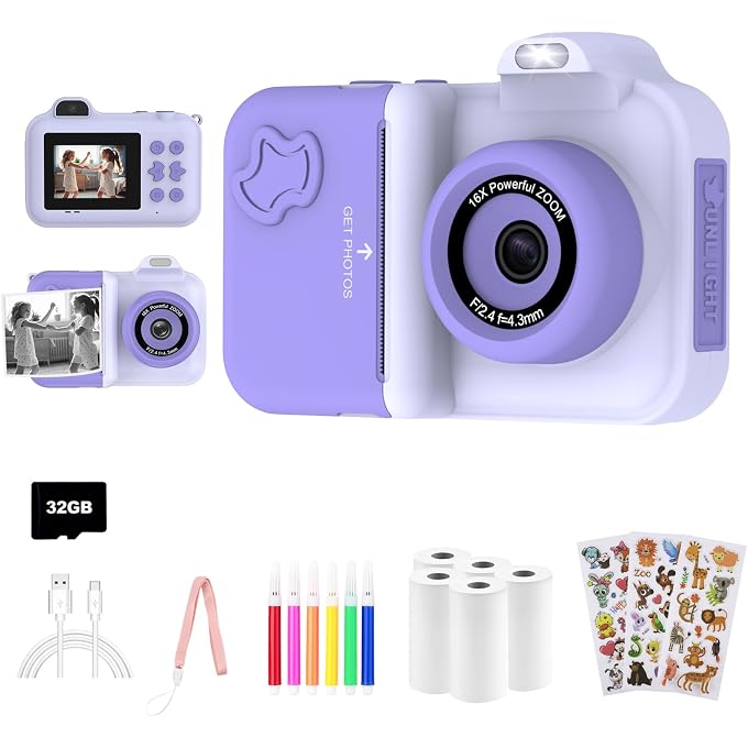 MISIRUN Instant Print Camera for Kids Ages 4-12, Birthday Gift for Girl boy | Instantly print photos, record 1080P videos, take selfies, and create with 5 paper rolls, stickers, pens, and a 32GB card. - Image 1