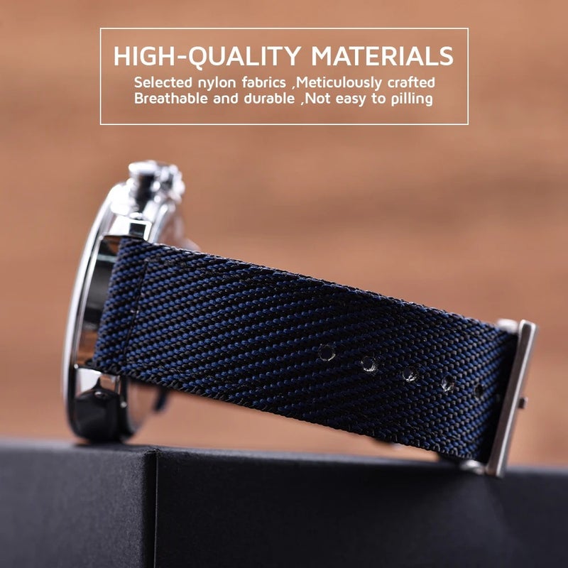 Bluejw MZDTIMK 20mm 22mm Adjustable Breathable Twill Striped Nylon Watch Band Soft Wristband - Replace Your Old Strap - Image 4