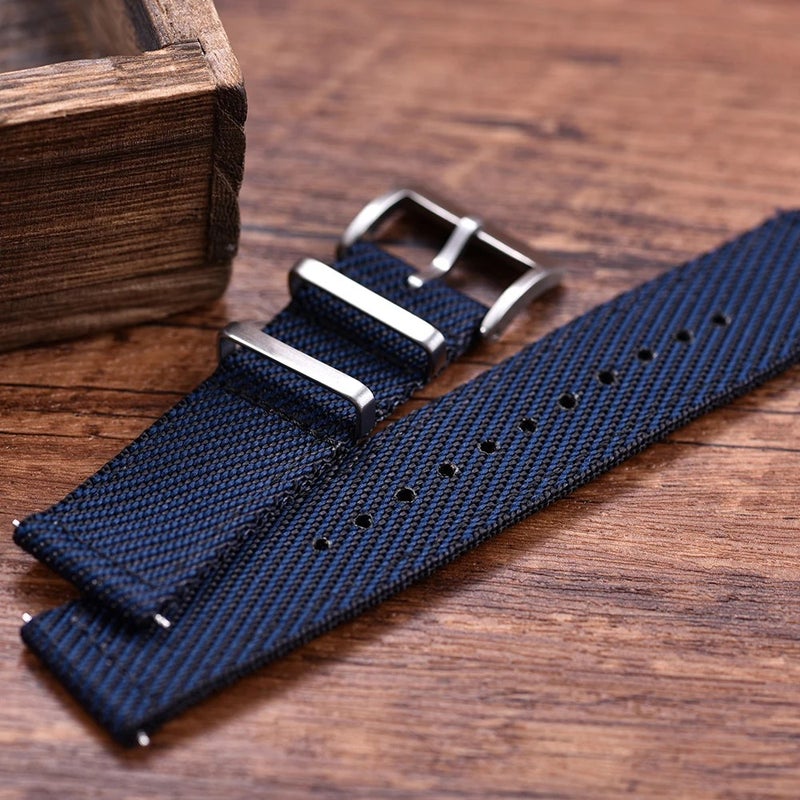 Bluejw MZDTIMK 20mm 22mm Adjustable Breathable Twill Striped Nylon Watch Band Soft Wristband - Replace Your Old Strap - Image 3