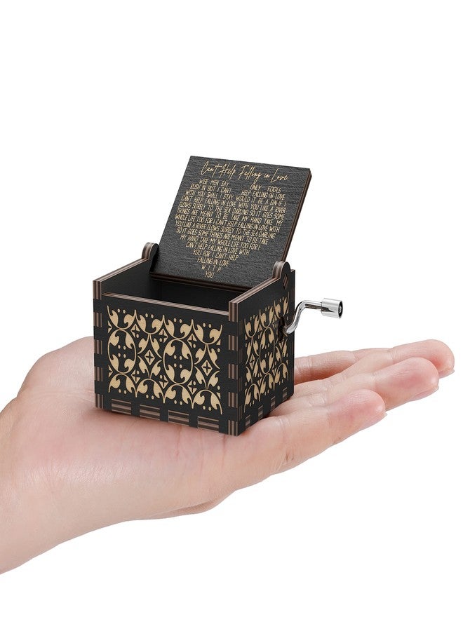 Huntmic Can't Help Falling in Love Wood Music Box, Antique Engraved Musical Boxes Case for Birthday Present Kid Toys Hand-Operated (Black) - Image 3