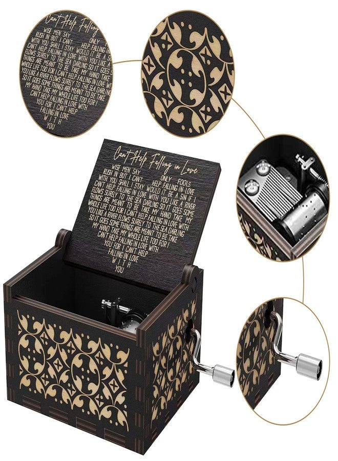 Huntmic Can't Help Falling in Love Wood Music Box, Antique Engraved Musical Boxes Case for Birthday Present Kid Toys Hand-Operated (Black) - Image 5