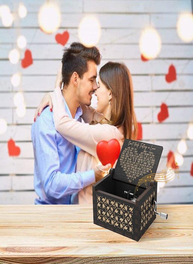 Huntmic Can't Help Falling in Love Wood Music Box, Antique Engraved Musical Boxes Case for Birthday Present Kid Toys Hand-Operated (Black) - Image 4