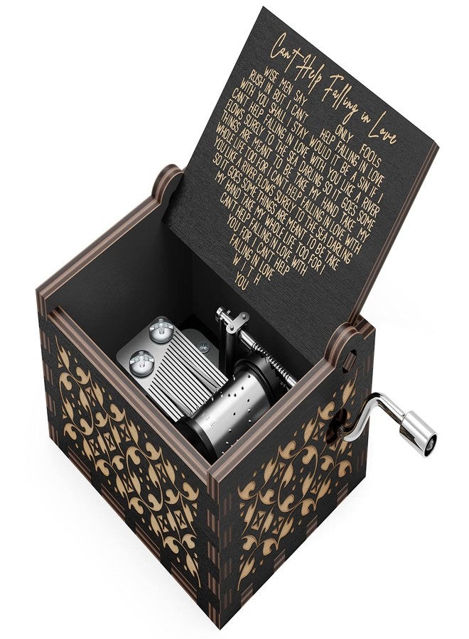 Huntmic Can't Help Falling in Love Wood Music Box, Antique Engraved Musical Boxes Case for Birthday Present Kid Toys Hand-Operated (Black) - Image 1