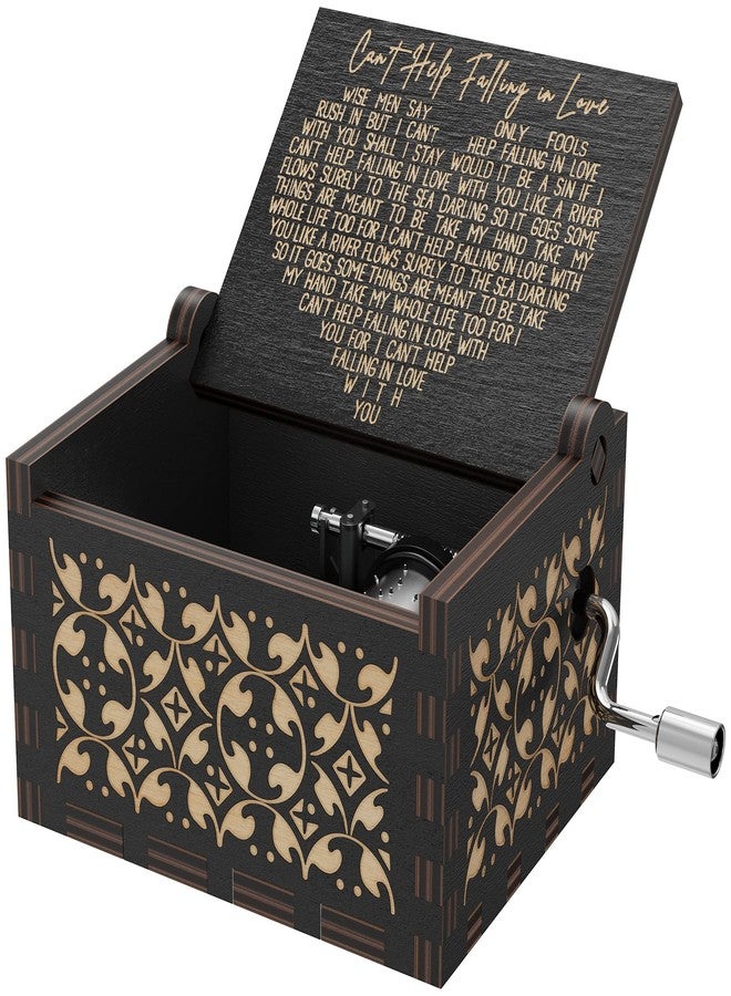 Huntmic Can't Help Falling in Love Wood Music Box, Antique Engraved Musical Boxes Case for Birthday Present Kid Toys Hand-Operated (Black) - Image 2