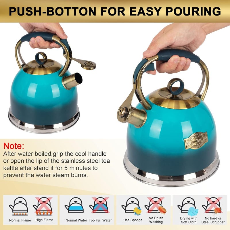 LUXGRACE Tea Kettle -3.0 Quart Tea Kettles Stovetop Whistling Teapot Stainless Steel Tea Pots for Stove Top Whistle Tea Pot - Image 5