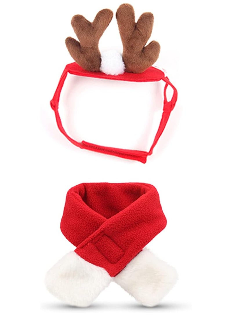 استمتع بأزياء عيد الميلاد للحيوانات الأليفة للقطط والكلاب الصغيرة، عصابة رأس على شكل قرون الرنة للقطط مع وشاح عيد الميلاد، قبعة رنة قابلة للتعديل للكلاب وشاح سانتا، زي تنكر لعيد الميلاد للقطط الصغيرة - Image 2