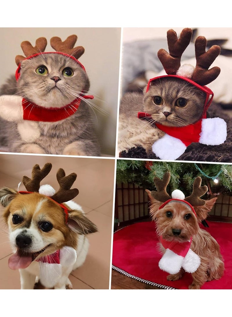استمتع بأزياء عيد الميلاد للحيوانات الأليفة للقطط والكلاب الصغيرة، عصابة رأس على شكل قرون الرنة للقطط مع وشاح عيد الميلاد، قبعة رنة قابلة للتعديل للكلاب وشاح سانتا، زي تنكر لعيد الميلاد للقطط الصغيرة - Image 4