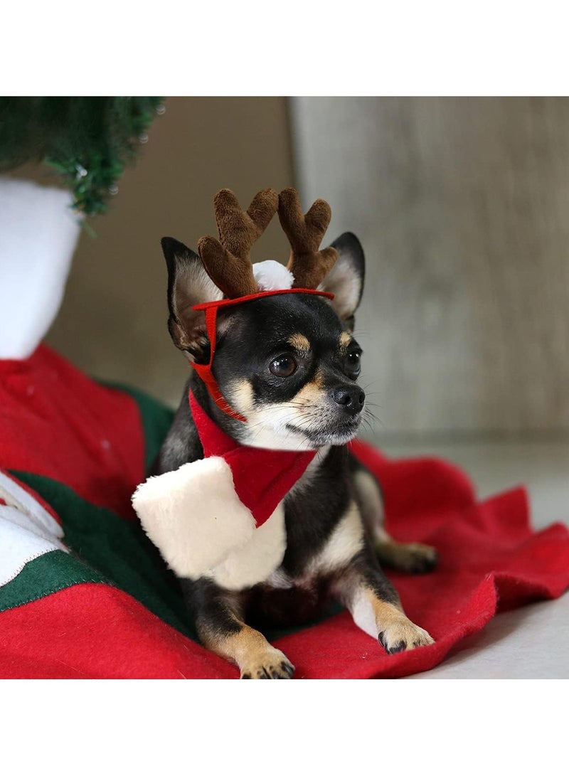 استمتع بأزياء عيد الميلاد للحيوانات الأليفة للقطط والكلاب الصغيرة، عصابة رأس على شكل قرون الرنة للقطط مع وشاح عيد الميلاد، قبعة رنة قابلة للتعديل للكلاب وشاح سانتا، زي تنكر لعيد الميلاد للقطط الصغيرة - Image 5