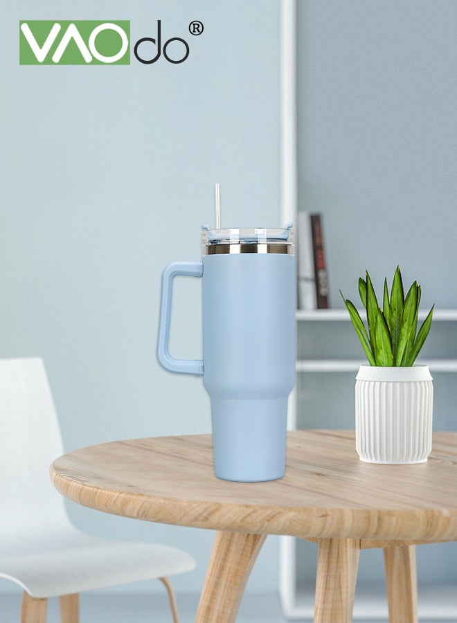 VAOdo Stainless Steel Double Layer Vacuum Hot Water Cup With Handle Lid And Straw To Keep Drinks Cool For Up To 24 Hours Dishwasher Safe 1200ml Blue - Image 4