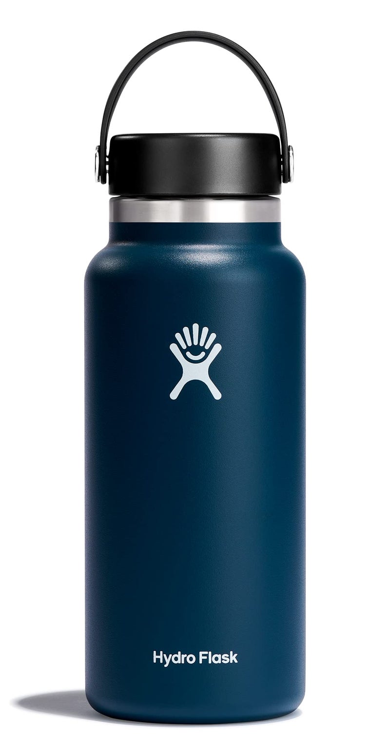 Hydro Flask Water Bottle - Insulated Stainless Steel - Wide Mouth Flex Lid, Non Spill, Leakproof and Refillable in 32 Oz Indigo Blue - Image 1
