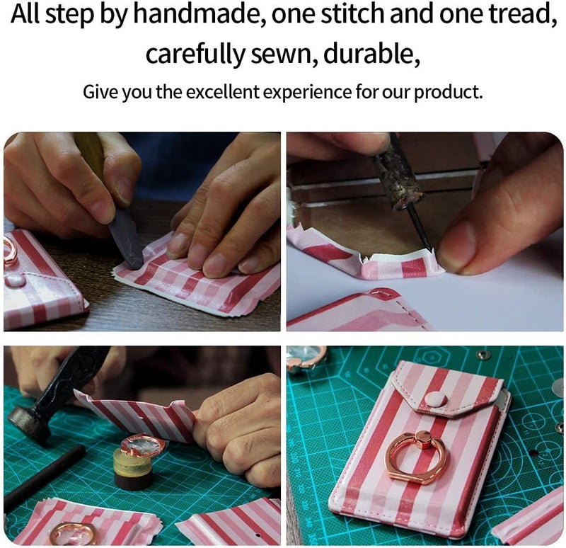 YUNCE RFID Ring Stand Stick on Wallet Card Holder for Back of Phone for iPhone Android and All Smartphones Adhesive Credit Card Holder for Cell Phone-Pink Striped - Image 5