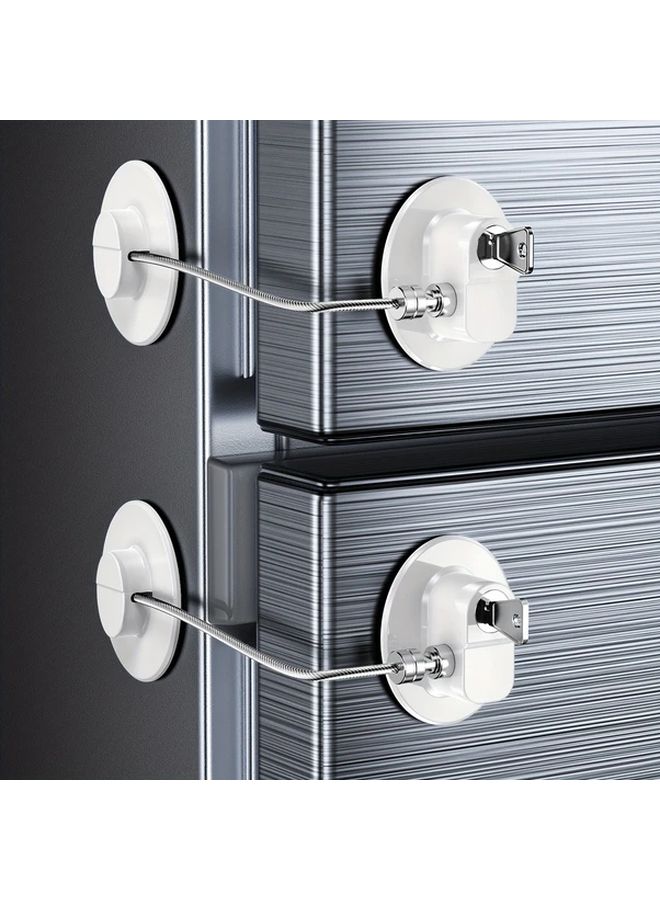 2 White Fridge Locks with Keys for Children and Adults Self Adhesive Latches for Double Doors Cabinets Drawers - Image 5