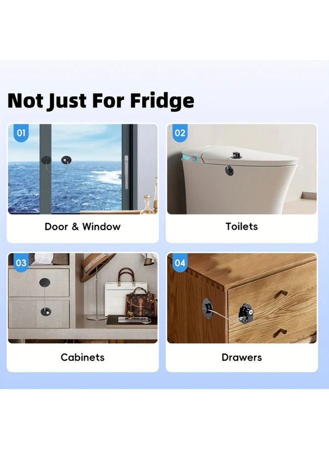 2 White Fridge Locks with Keys for Children and Adults Self Adhesive Latches for Double Doors Cabinets Drawers - Image 3