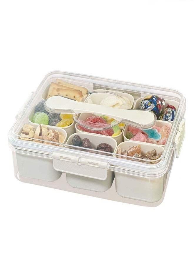 SILIVO Snackle Box Container - 9 Compartment Portable Divided Serving Tray with Lid and Handle,Clear Snack Organizer for Candy, Fruits, Nuts, Snacks - Perfect for Party, Travel and Entertaining - Image 1