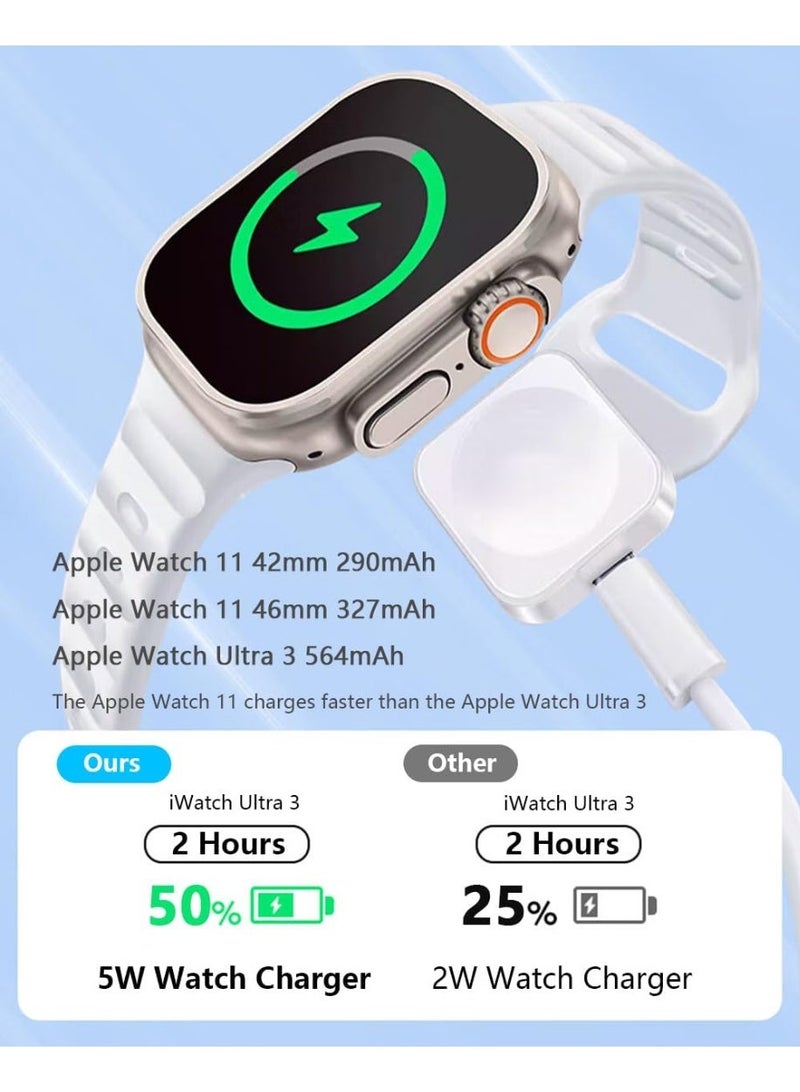 شاحن مغناطيسي محمول بقدرة 5 واط لساعة Apple Watch مع موصلي USB-C وLightning، شاحن سفر بتصميم ميدالية مفاتيح متوافق مع Ultra 3 وSeries 11 و10 و9 و8 و7 و6 وSE 3 وSE 2 و5 و4 و3 و2، فضي - Image 5