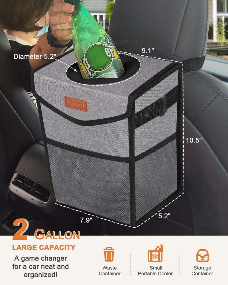 Pritent Portable Car Trash Can with Lid - Grey - Image 2