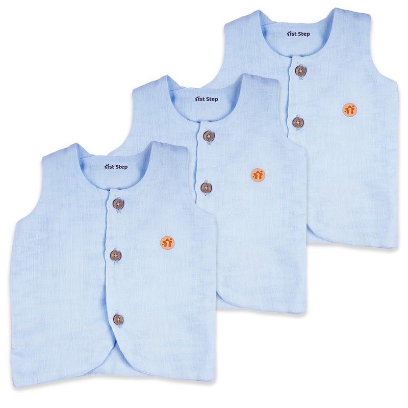 1ST STEP Button Type 100% Muslin Colored Jhablas (3-6 Months, Blue)