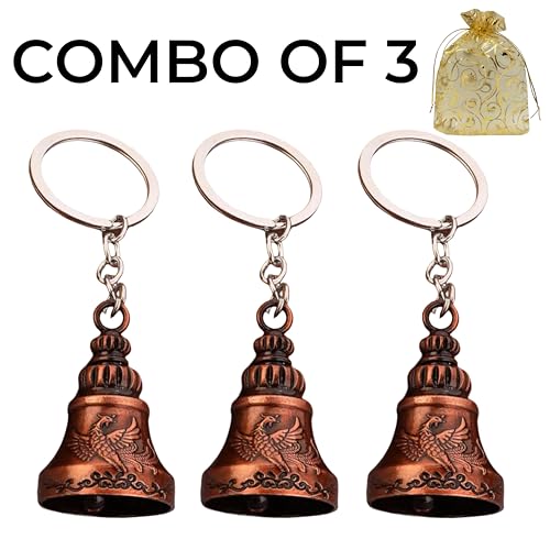 AEROSTARK Combo of 3 Guardian Bell Keychain | Bronze Phoenix Protection Bells for Riders, Couples & Friends | Good Luck for Motorcycles | Set of 3 Bronze Phoenix Guardian Bell - Image 3