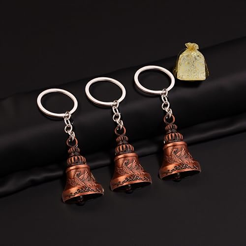 AEROSTARK Combo of 3 Guardian Bell Keychain | Bronze Phoenix Protection Bells for Riders, Couples & Friends | Good Luck for Motorcycles | Set of 3 Bronze Phoenix Guardian Bell - Image 4