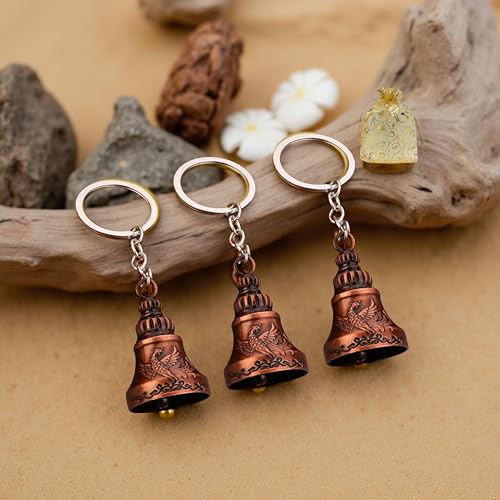AEROSTARK Combo of 3 Guardian Bell Keychain | Bronze Phoenix Protection Bells for Riders, Couples & Friends | Good Luck for Motorcycles | Set of 3 Bronze Phoenix Guardian Bell - Image 5