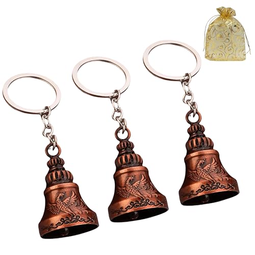 AEROSTARK Combo of 3 Guardian Bell Keychain | Bronze Phoenix Protection Bells for Riders, Couples & Friends | Good Luck for Motorcycles | Set of 3 Bronze Phoenix Guardian Bell - Image 1