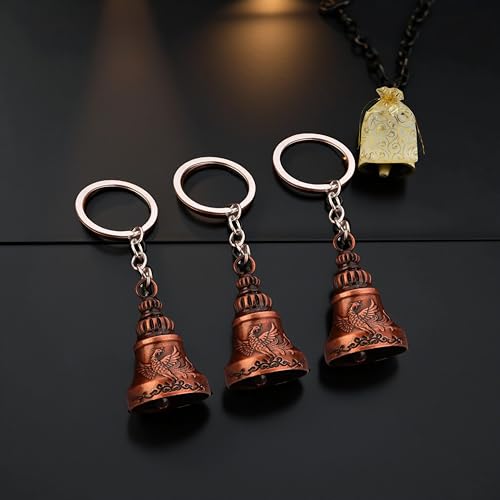 AEROSTARK Combo of 3 Guardian Bell Keychain | Bronze Phoenix Protection Bells for Riders, Couples & Friends | Good Luck for Motorcycles | Set of 3 Bronze Phoenix Guardian Bell - Image 2