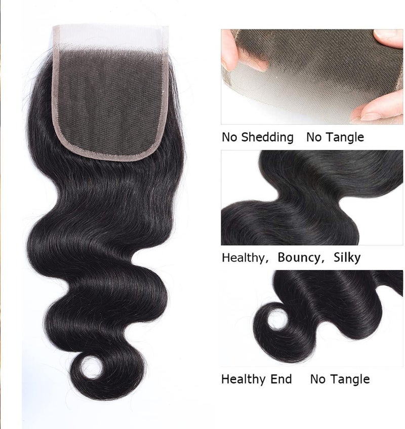 Selina Lace Closure 18 Inch Brazilian Body Wave Closure Free Part Lace Closure 4X4 Unprocessed Human Hair Natural Black Color Virgin Human Hair (18’’Body, Free part) - Image 4