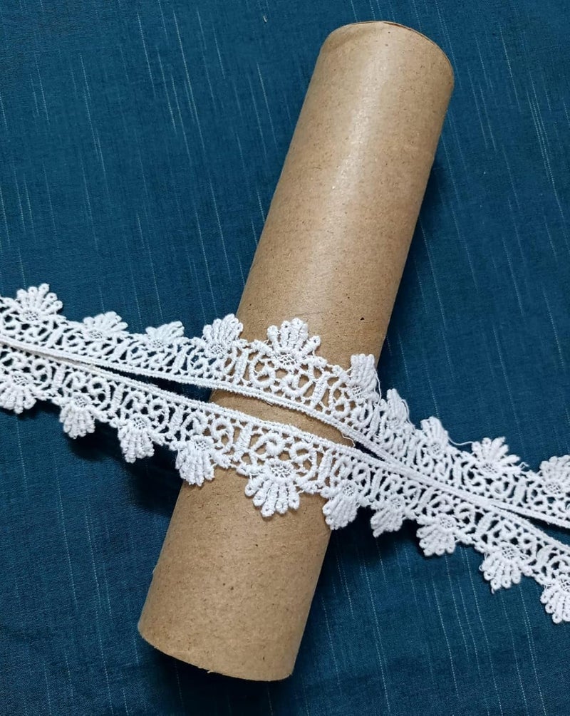 Swag White Cotton Lace & Border Used for Suits, Dresses, Embroidery, Curtains, Décor Combo (5MTR) - Image 2