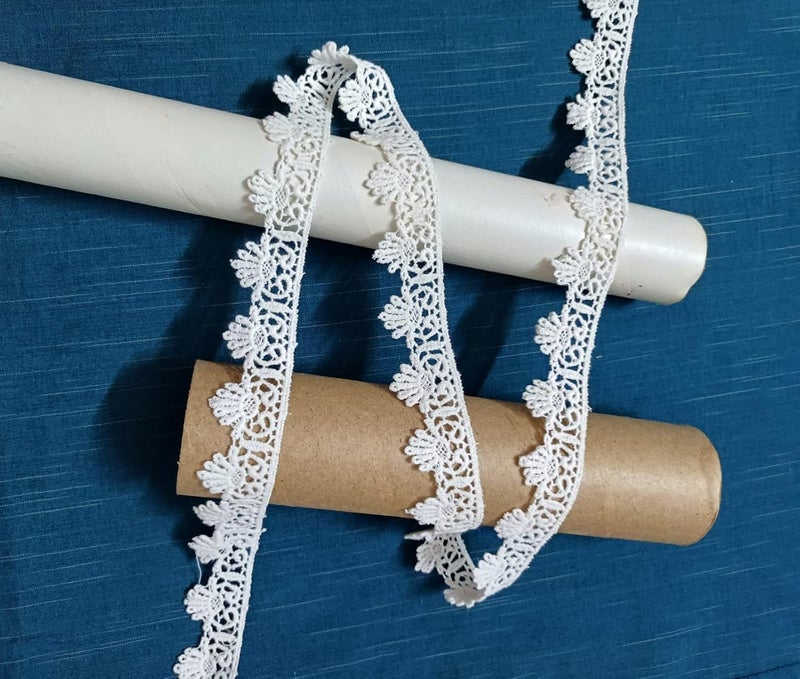 Swag White Cotton Lace & Border Used for Suits, Dresses, Embroidery, Curtains, Décor Combo (5MTR) - Image 3