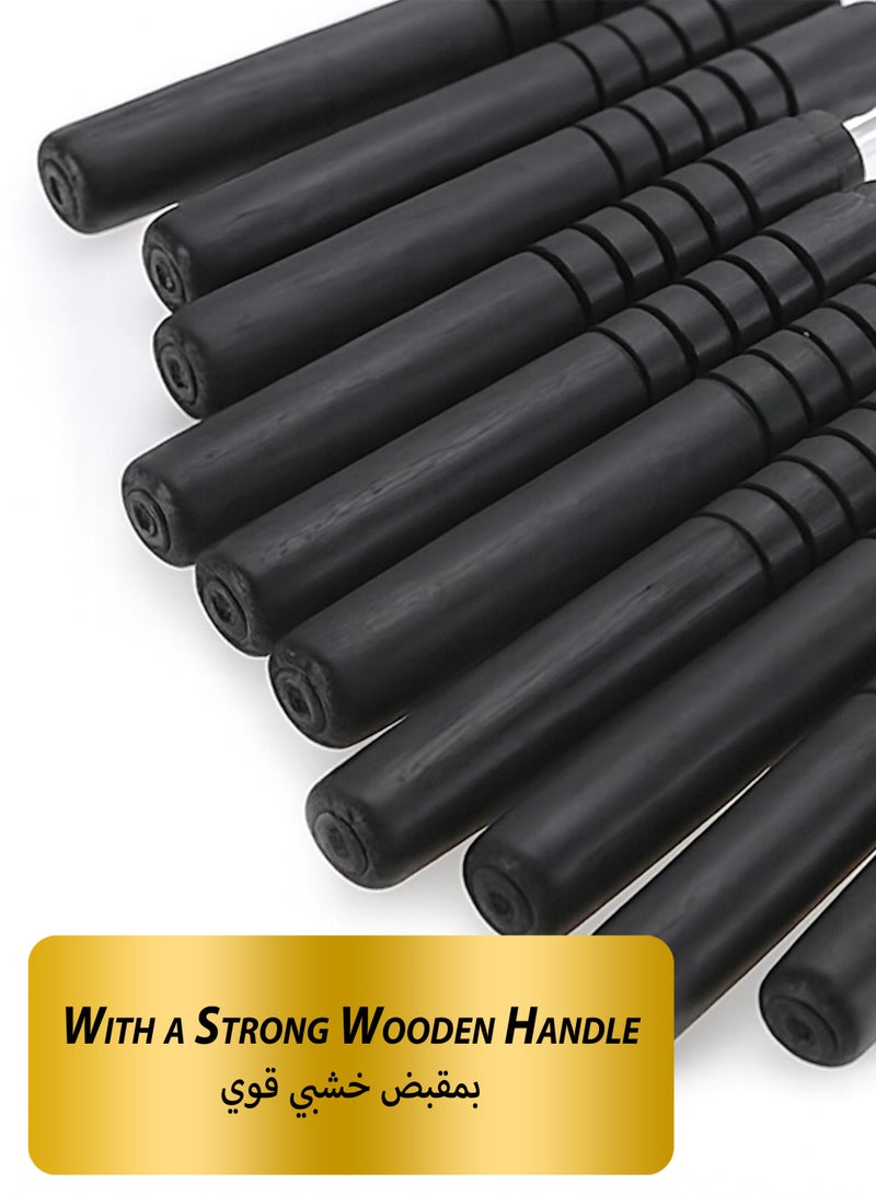 DBLEW 6 قطع من أسياخ الشواء المصنوعة من الفولاذ المقاوم للصدأ ذات رأس مربع مدبب مع مقبض خشبي أسود (50 سم) - Image 4