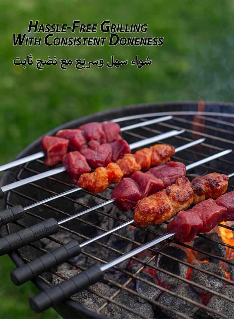 DBLEW 6 قطع من أسياخ الشواء المصنوعة من الفولاذ المقاوم للصدأ ذات رأس مربع مدبب مع مقبض خشبي أسود (50 سم) - Image 3